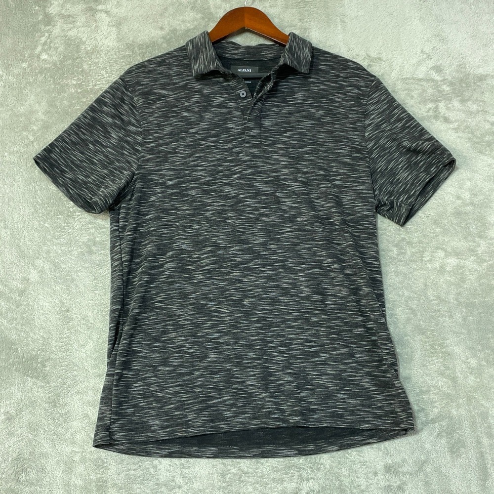 NWOT Alfani Polo Shirt Mens Size M Gray  Polyester Blend Stretch Casual